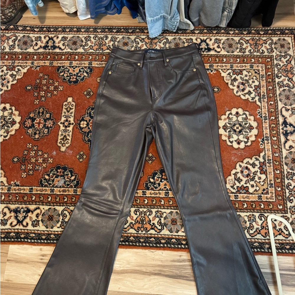 Veronica Beard Chocolate Brown Faux Leather Flare Pants